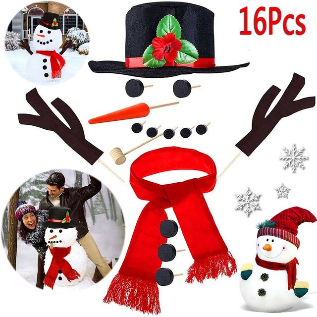 16Pcs Snowman Kit Funny Christmas Winter Snowman Making Set